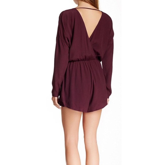 ASTR Burgundy Silk Plunge Romper - Picture 8 of 8